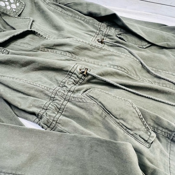 Y2K Dolled Up Jacket Juniors M Olive Green Utility Zip Up Distressed Draw String - Picture 12 of 15